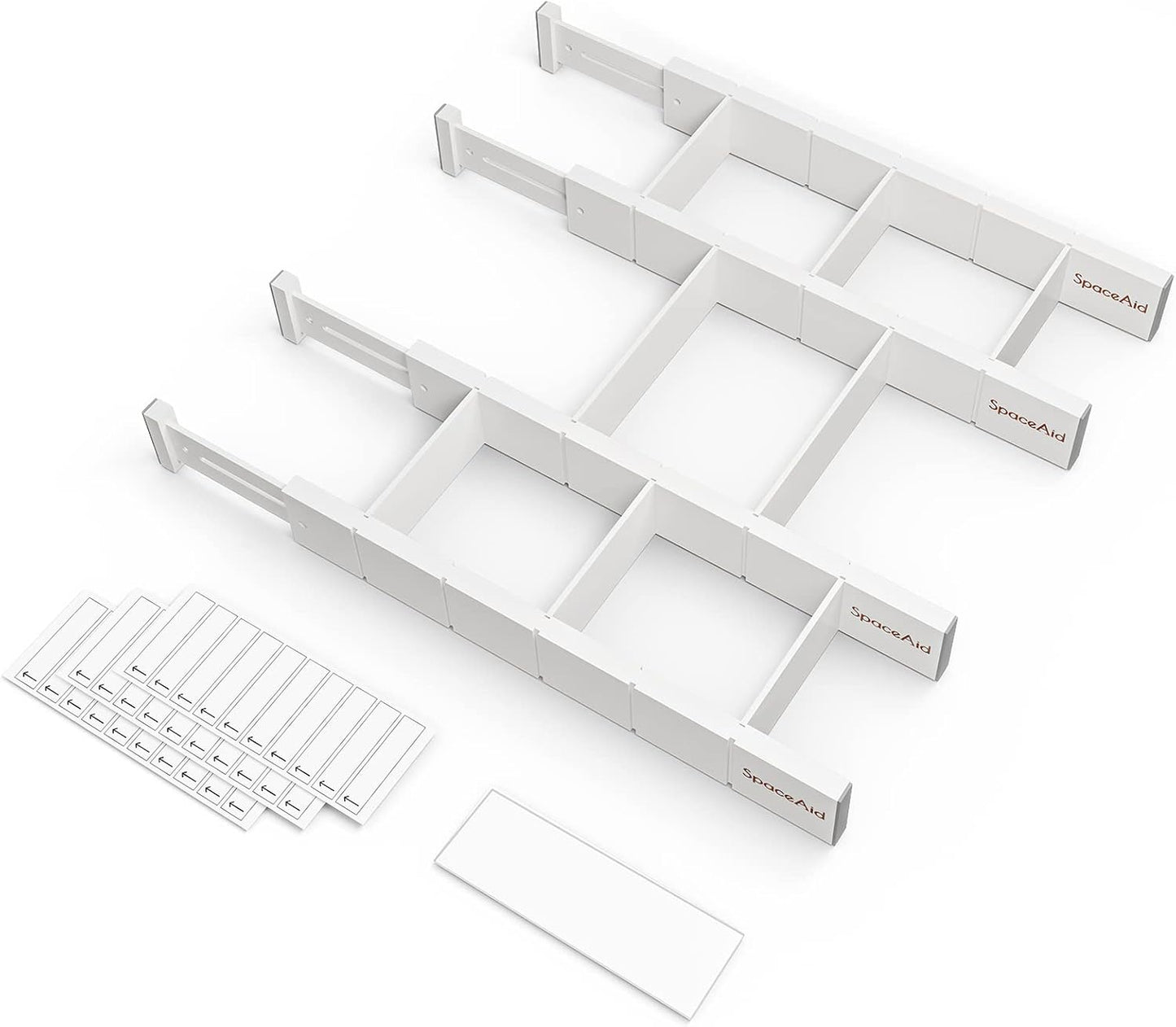 SpaceAid Bamboo Drawer Dividers with Inserts and Labels, Kitchen Adjustable Drawer Organizers, Expandable Organization for Home, Office, Dressers, 4 Dividers with 9 Inserts (17"-22" Natural)