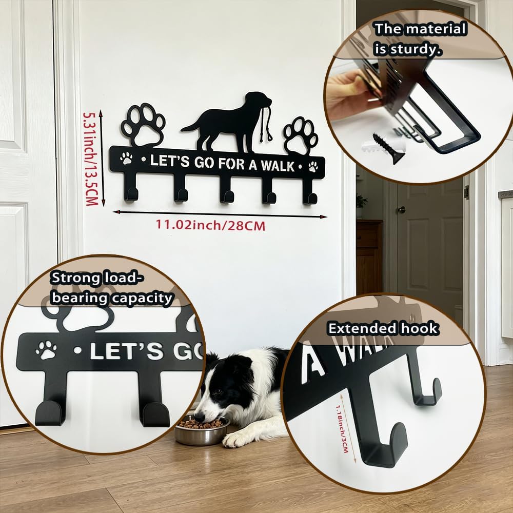 5-Hooks Dog Leash Holder for Wall， Dog Accessory Holder ，Metal Key Holder Leash Hooks