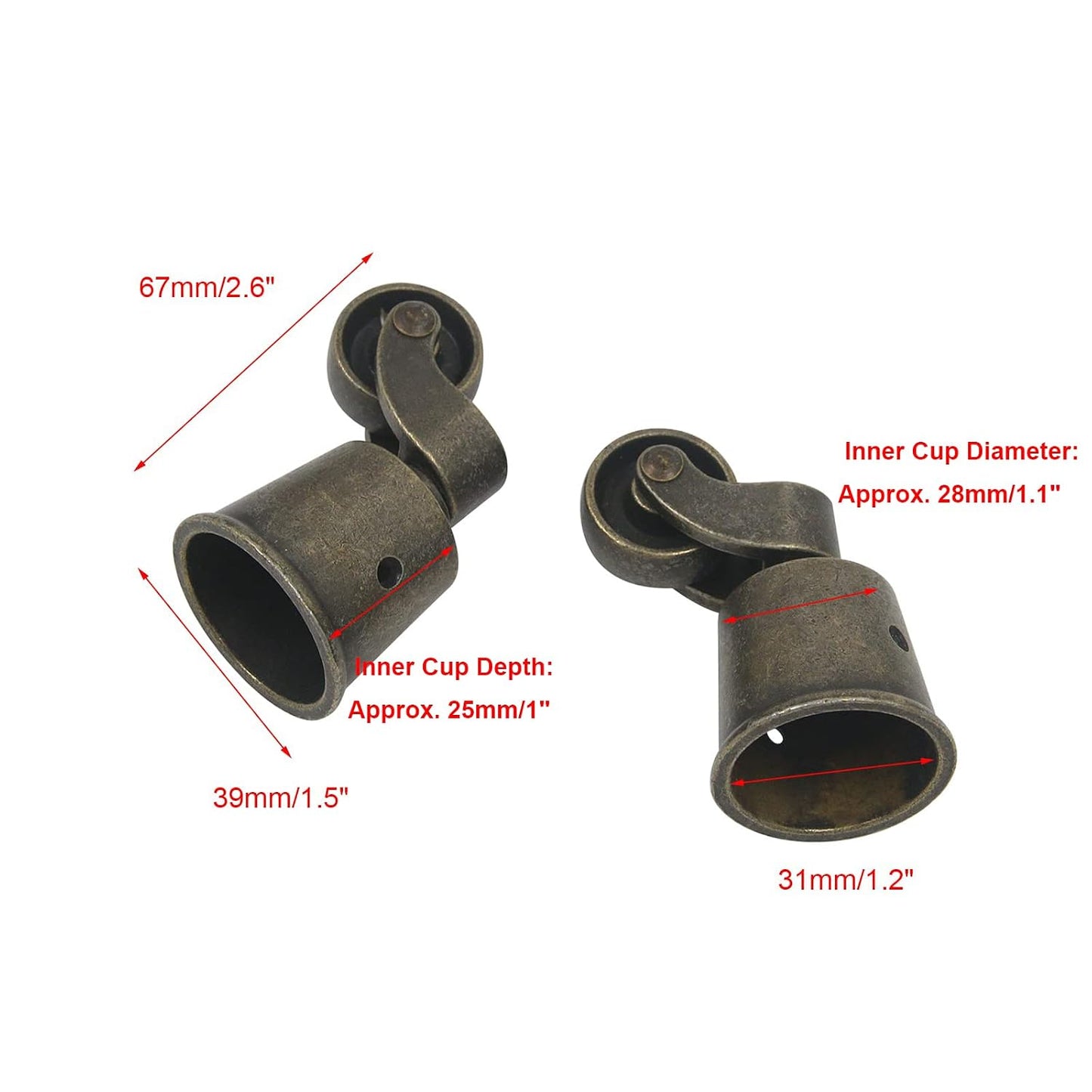 Semetall 4PCS Swivel Caster Wheels Square Cup Furniture Castors (Bronze) | 150kg Load Capacity, with Screws for Piano Feet, Sofa, Table, 1.02 Inch (26mm) Wheels