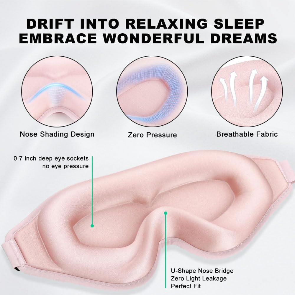 3D Sleep Mask for Side Sleepers, Blackout & Zero Pressure - Breathable Memory Foam, Adjustable Strap - for Travel, Yoga & Meditation Black