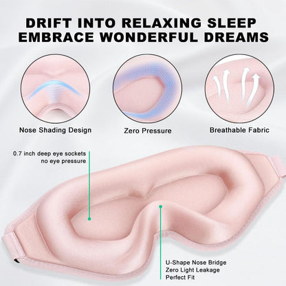 3D Sleep Mask for Side Sleepers, Blackout & Zero Pressure - Breathable Memory Foam, Adjustable Strap - for Travel, Yoga & Meditation Black