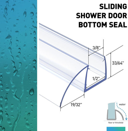 Sliding Shower Door Bottom Seal, 2 PCS 3/8" x 36" | Polycarbonate Door Sweep for 3/8 Inch Glass, Frameless Glass Shower Door Seal Strip Stop Leaks and Create a Water Barrier