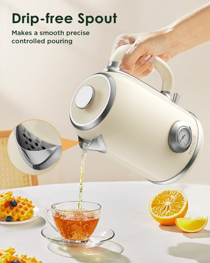 Electric Kettle 1.8L with Temperature Gauge, 1500W Fast Boiling Electric Tea Kettle, 100% Stainless Steel Retro-Style Hot Water Kettle Electric - Glowing LED Light, Auto Shut-Off & Boil-Dry Protection