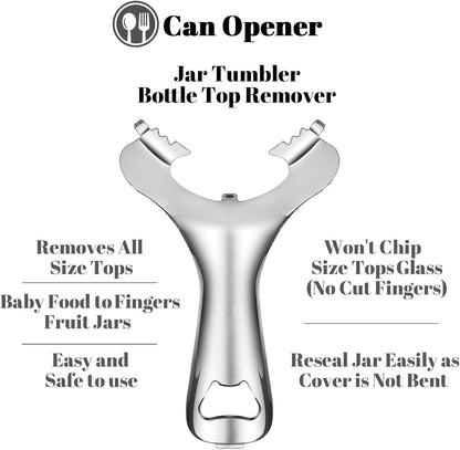 Mason Jar Opener No Lid Dents or Damage Multifunctional Tool | No dented lids,Easy twist removes any jar lid,Built in bottle opener,Comfortable grip,Built to last