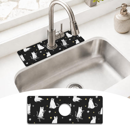 Light Brown White Checkered Kitchen Sink Splash Guard Faucet Mat,Faucet Non-Slip Absorbent Mat,Farmhouse Sink Splash Guard Behind Faucet for Kitchen Bathroom, 15"x5.5"