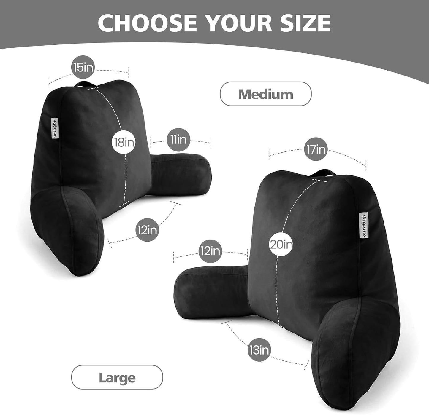 Reading Pillow with Adjustable Memory Foam,Adult Backrest with Arms, Back Pillow for Sitting in Bed with Washable Cover- Large, Gray