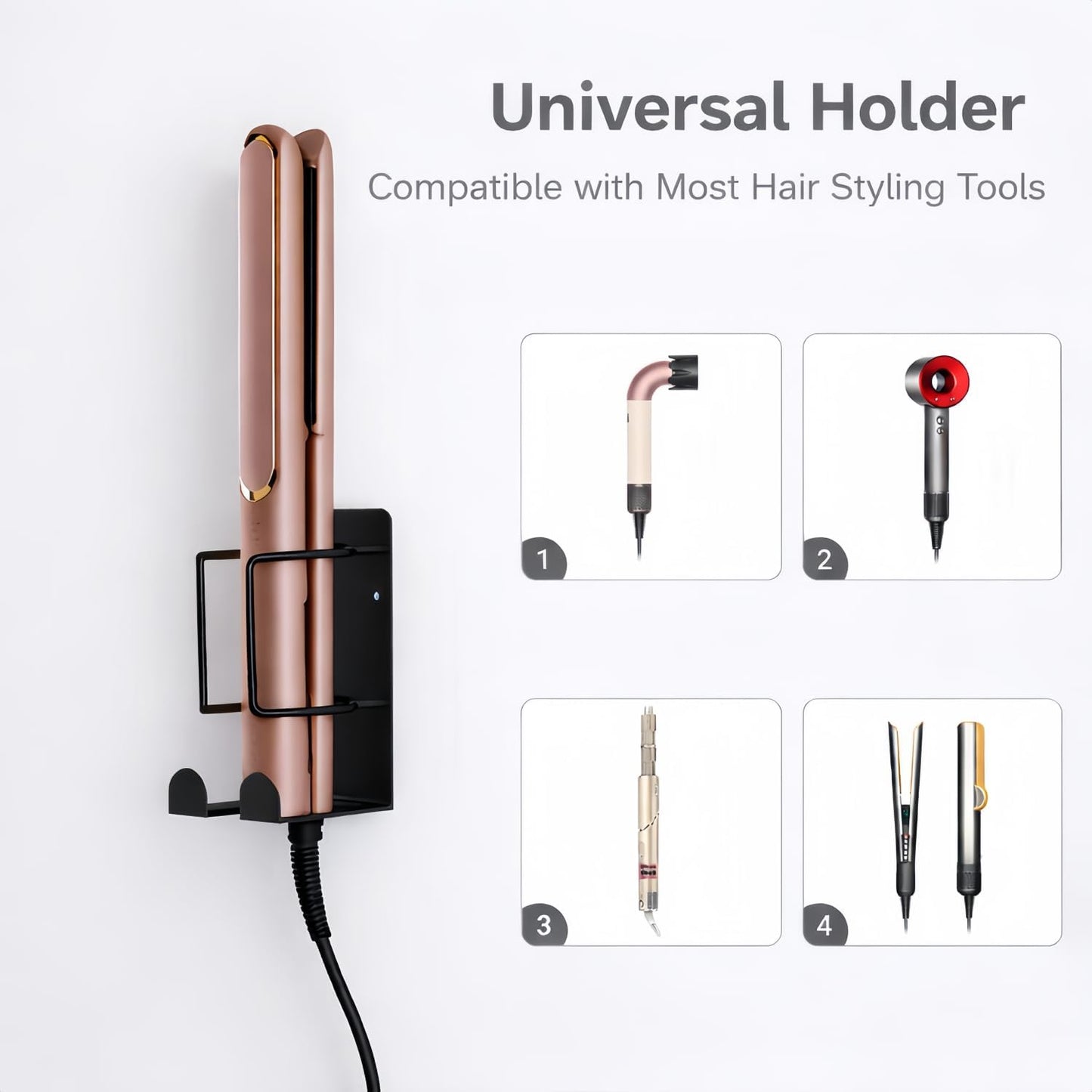 Hair Dryer Holder Wall Mounted, Stainless Steel Blow Dryer Holder for Bathroom, Hair Dryer and Straightener Holder Adhesive or Drilling, Hair Tool Organizer for Salon Barber Shops Banjekt