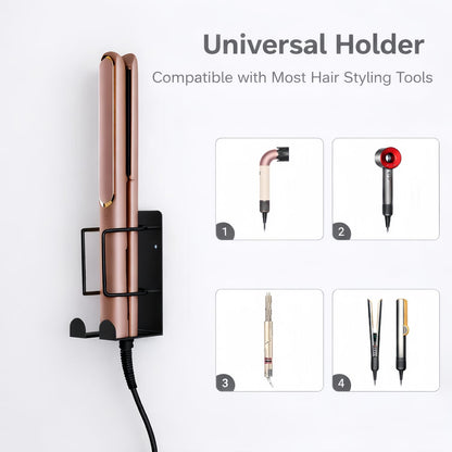 Hair Dryer Holder Wall Mounted, Stainless Steel Blow Dryer Holder for Bathroom, Hair Dryer and Straightener Holder Adhesive or Drilling, Hair Tool Organizer for Salon Barber Shops Banjekt