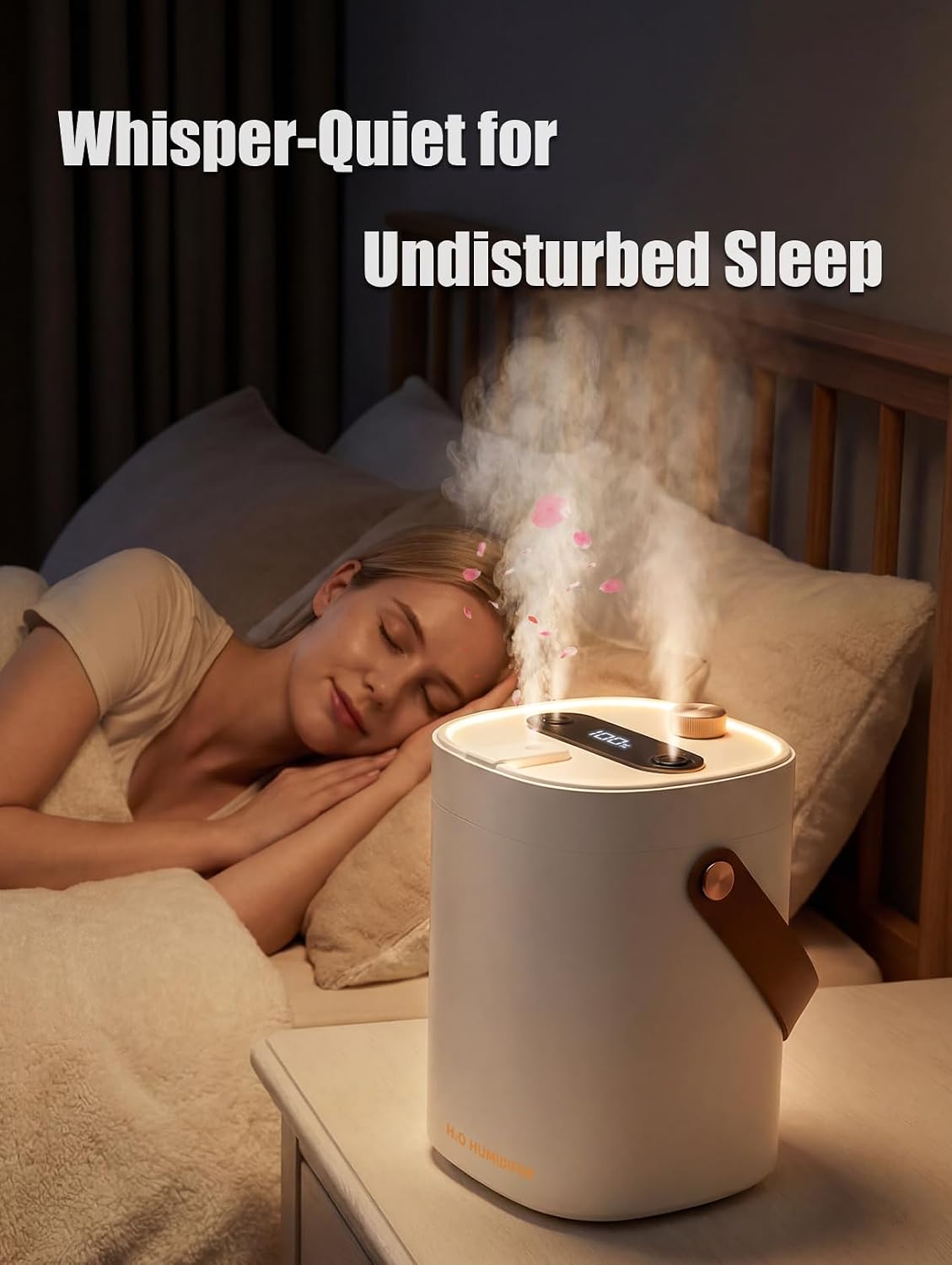 Humidifier for Bedroom, 2L Cool Mist Humidifier with Essential Oils Diffuser and Nightlight, Top Fill Humidifiers for Home, Auto Shut-Off, Carry Handle, Quiet Easy to Fill & Clean for Home
