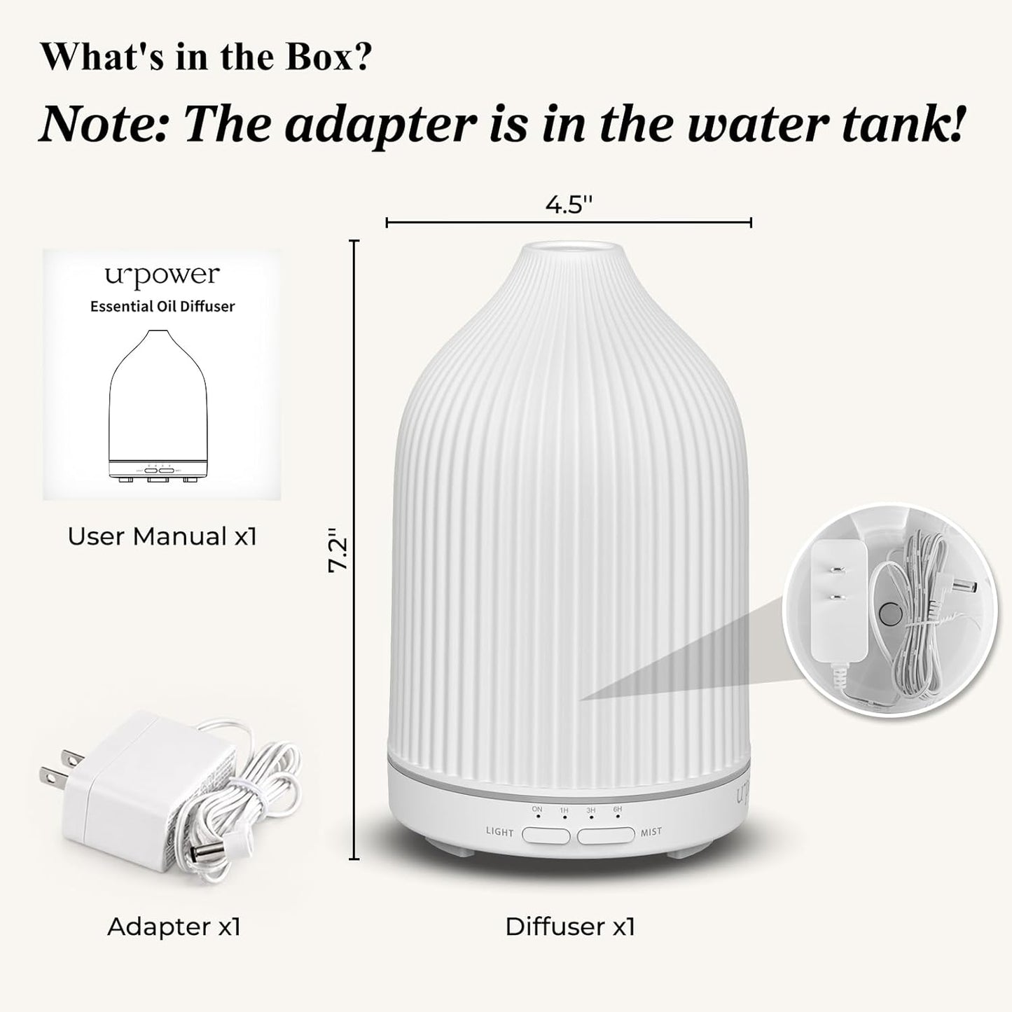 URPOWER 300mL Essential Oil Diffusers for Home Aromatherapy Diffuser | Up to 10 Hrs High/Low Mist Settings Quiet Diffuser Oil Machine Humidifiers Ideal for Bedrooms Living Rooms & Home Offices