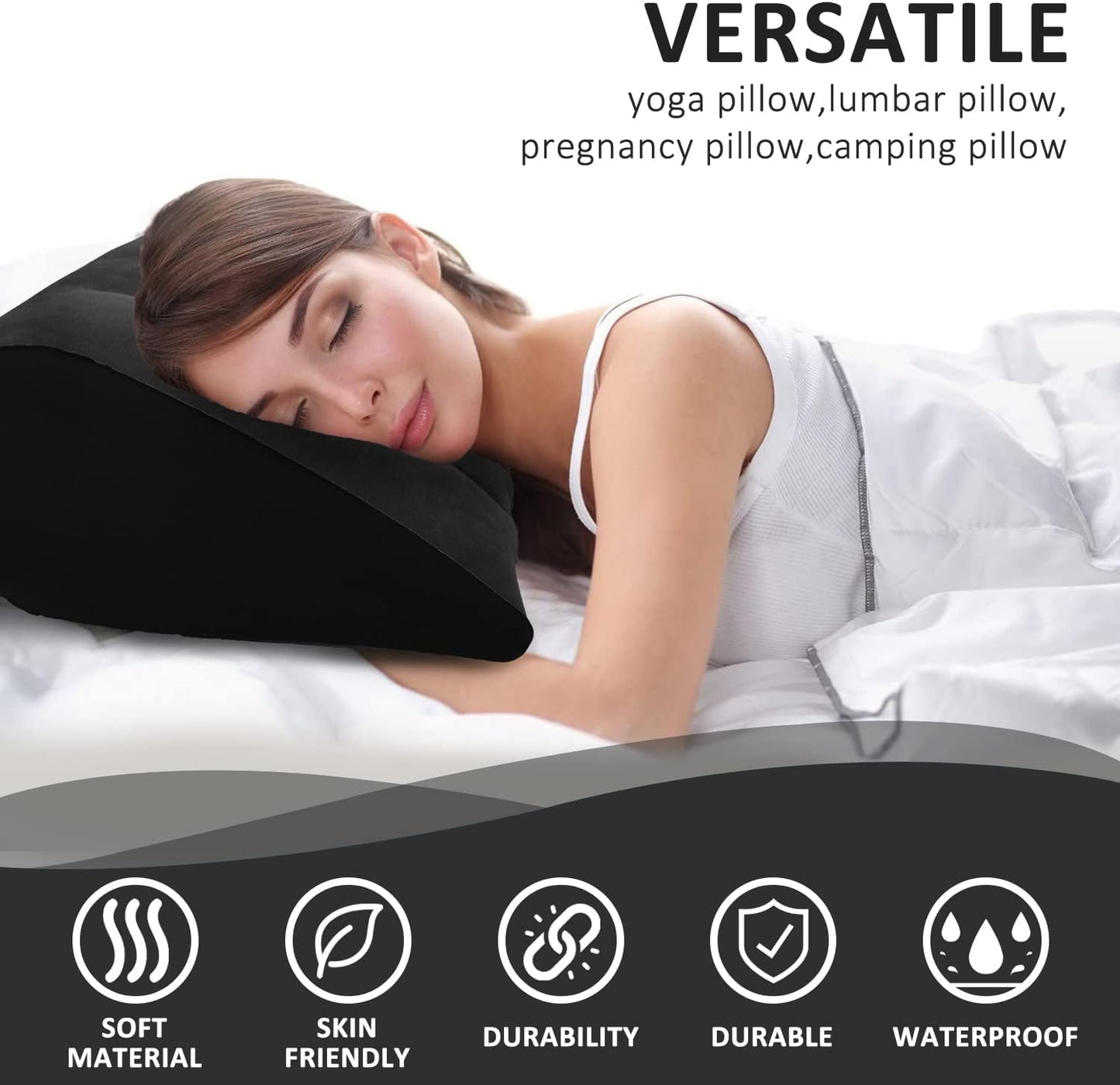 Prosixtoy Portable Wedge Pillow Inflatable Cushion - Body Positioners Lightweight Wedge Pillow for Sleeping, Leg Elevation, Use in Bed, Travel, Camping, Fast Inflating Deflation (Grey)