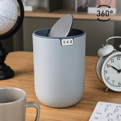 EKO Fandy 0.58 Gal/2.2L Mini Trash Can with Lid, Swing-Top Desktop Trash Can for Bathroom, Countertop, Vanity, Desk or Office, Small Garbage Bin (Blue)