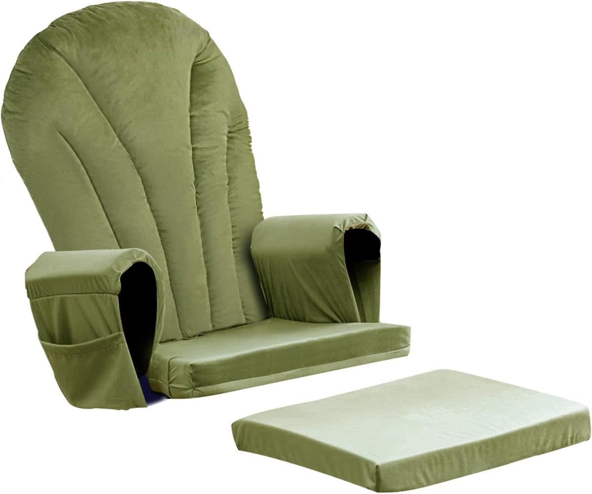 ANMINY 5pcs Glider Rocker Replacement Cushions Set with Ottoman Cushion, 3.5Inch Thickened Velvet Glider Rocking Chair Cushions with 29 inch High Backrest & Side Pockets for Indoor Nursery, Blue