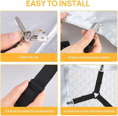 FGY Bed Sheet Straps Adjustable Elastic Fasteners with Metal Clips for Tablecloth Bedding
