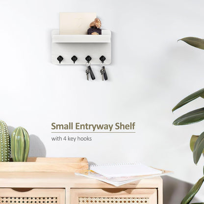 Nekon Key Holder Wall Mount, 8.5 Inch Small Wooden Wall Organizer, Black | Rustic Wall Shelf, Farmhouse Key and Mail Holder for Living Room Entryway Kitchen