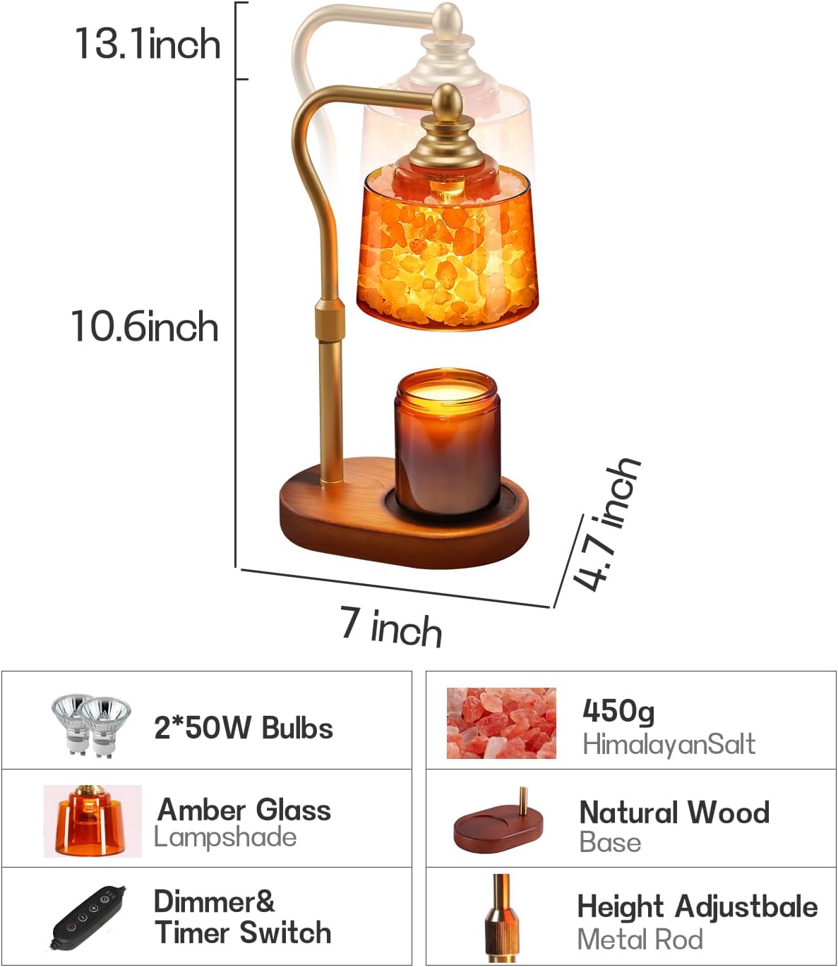 3-in-1 Candle Warmer Lamp with Himalayan Salt & Diffuser