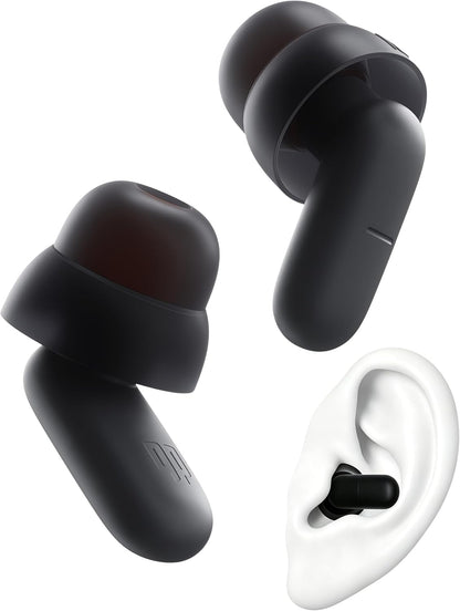 Ear Plugs for Sleeping Comfortable Mid Noise Cancelling Earplugs | All-night Wear without Ear Pain for Side Sleeper Patent Qufits Eartips 23dB Reusable Earplugs for Sleep, Travel - Black