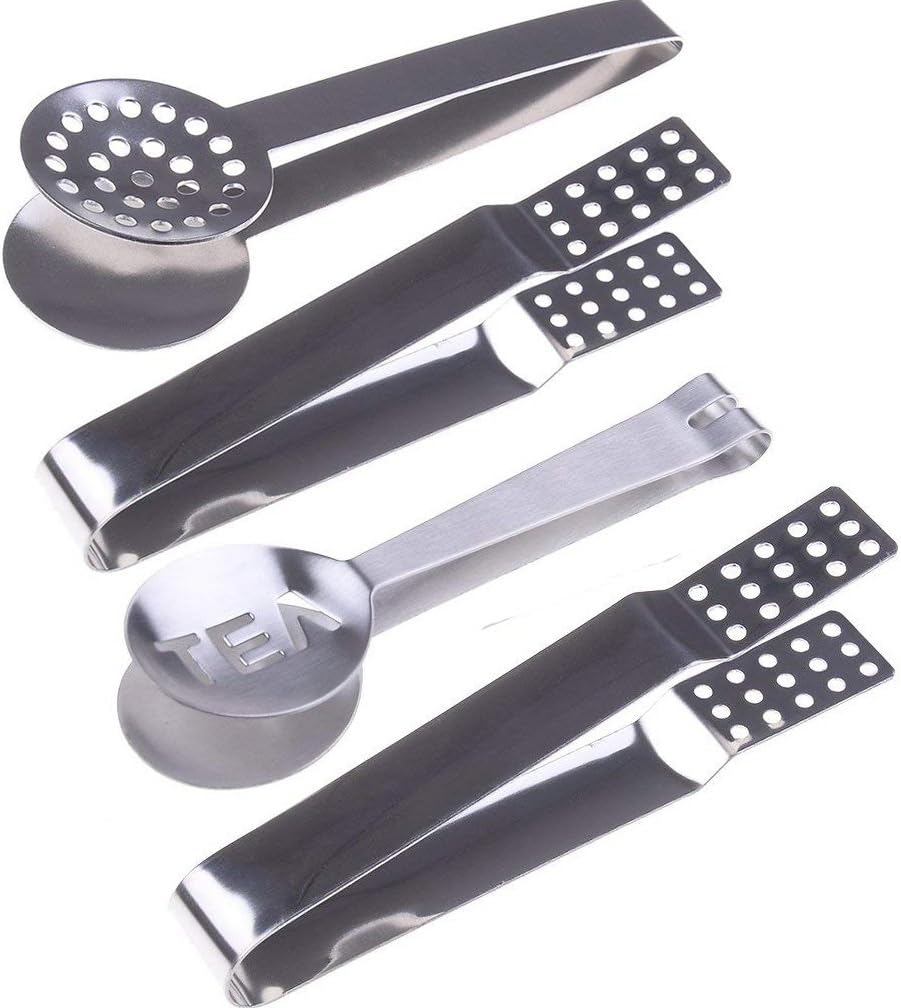 4 Pcs Stainless Steel Tea Bag Tongs Teabag Squeezer Strainer Holder Grip Metal Spoon Mini Sugar Clip Kitchen Bar Tools