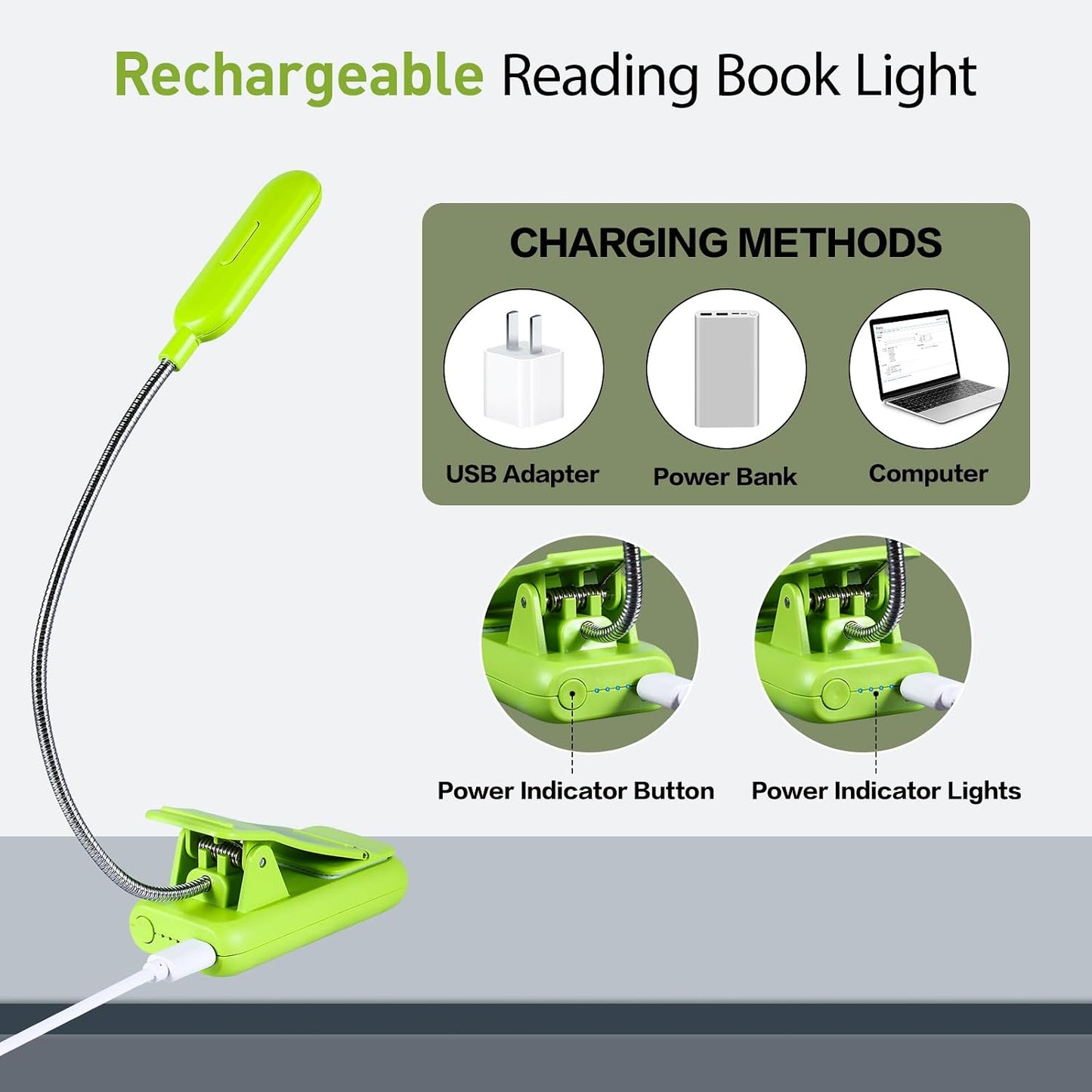 VAVOFO Rechargeable Book Light for Reading in Bed Kids, 7 LED Reading Light with 9-Level Warm Cool White Daylight, Eye Care Lamp with Power Indicator for Bookworms (Yellow)