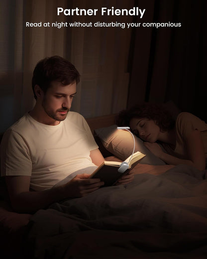 Glocusent 26 LED Reading Lights for Books in Bed, Ideal Gifts for Reader | Rechargeable Book Light, Eye Caring 5 Amber Colors Stepless Dimming, Travel Lightweight Clip-on, Book Lovers Men Women Kids