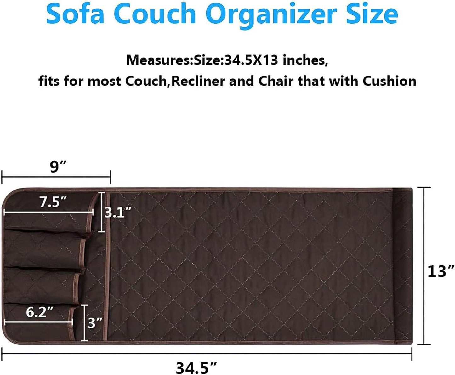 Armchair Caddy for Recliner, Non Slip Sofa Arm Organizer, Sage Green | 5-Pocket Recliner Armrest Organizer, Couch Side Storage Holder for Remotes, Cell Phone, Magazines & Tablets, Machine Washable