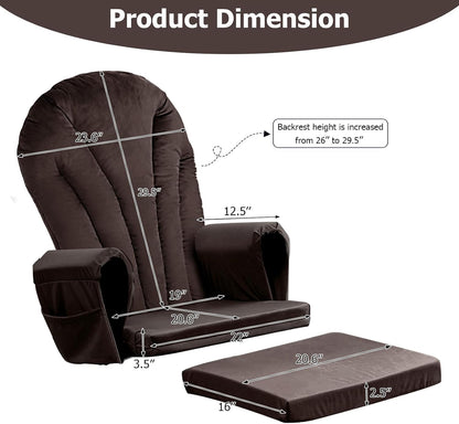 ANMINY 5pcs Glider Rocker Replacement Cushions Set with Ottoman Cushion, 3.5Inch Thickened Velvet Glider Rocking Chair Cushions with 29 inch High Backrest & Side Pockets for Indoor Nursery, Blue