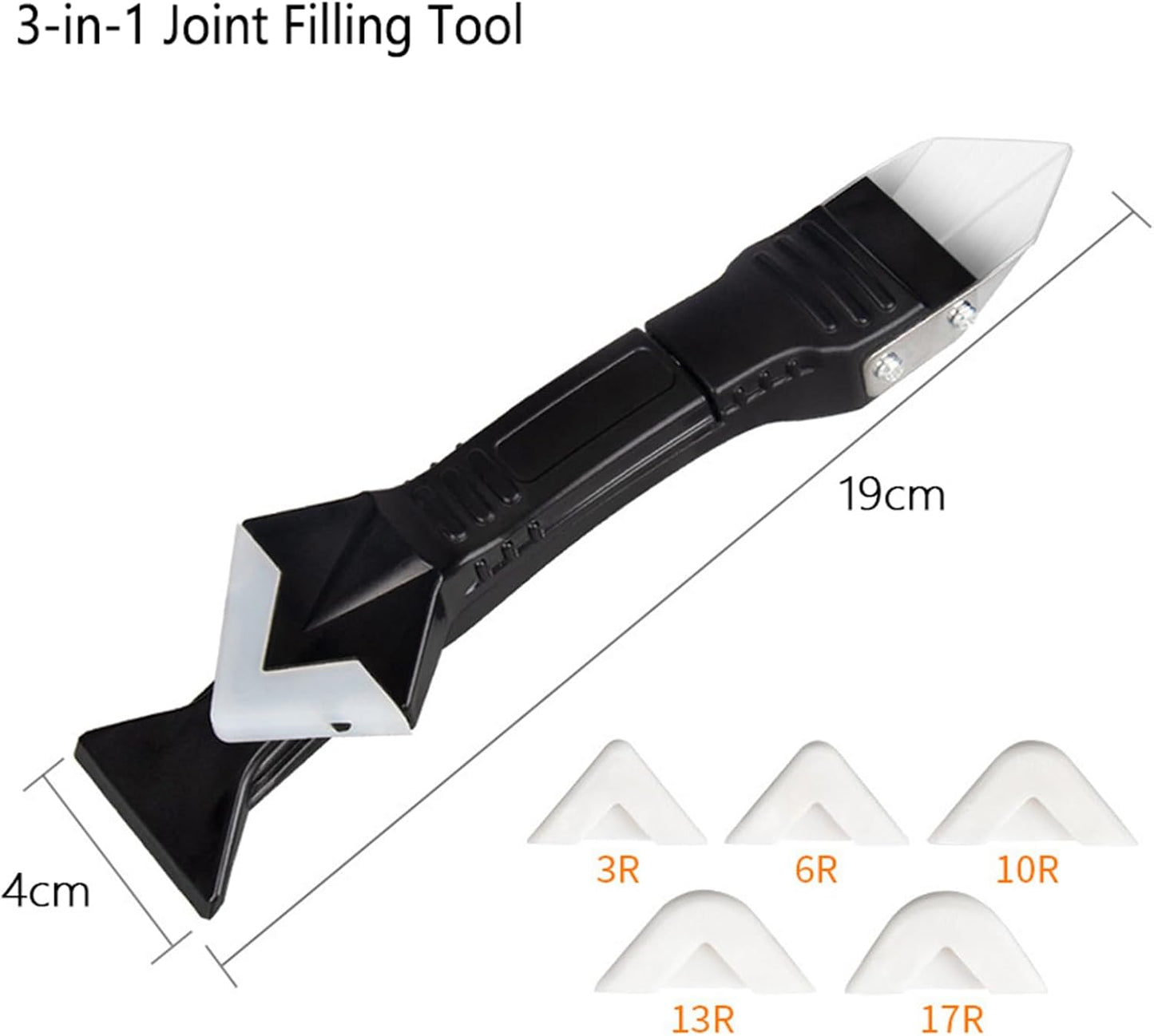 5-in-1 Caulking Tool Kit, Stainless Steel Caulk Remover & Silicone Sealant Finishing Tool with 5 Replaceable Radius Pads, Grout Removal & Scraper Tool for Bathroom, Kitchen, Tile, Window, Sink