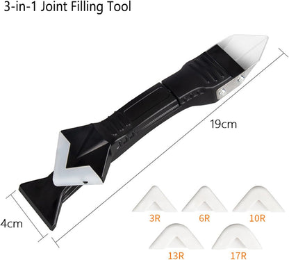 5-in-1 Caulking Tool Kit, Stainless Steel Caulk Remover & Silicone Sealant Finishing Tool with 5 Replaceable Radius Pads, Grout Removal & Scraper Tool for Bathroom, Kitchen, Tile, Window, Sink