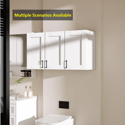 White Laundry Room Cabinets and Storage with 4 Doors and Utility Adjustable Shelf，Gabinetes Para Cocina Cupboard Kitchen Organizers and Storage Pantry Wall Mounted 12.4"D x 47.2"W x 19.7"H