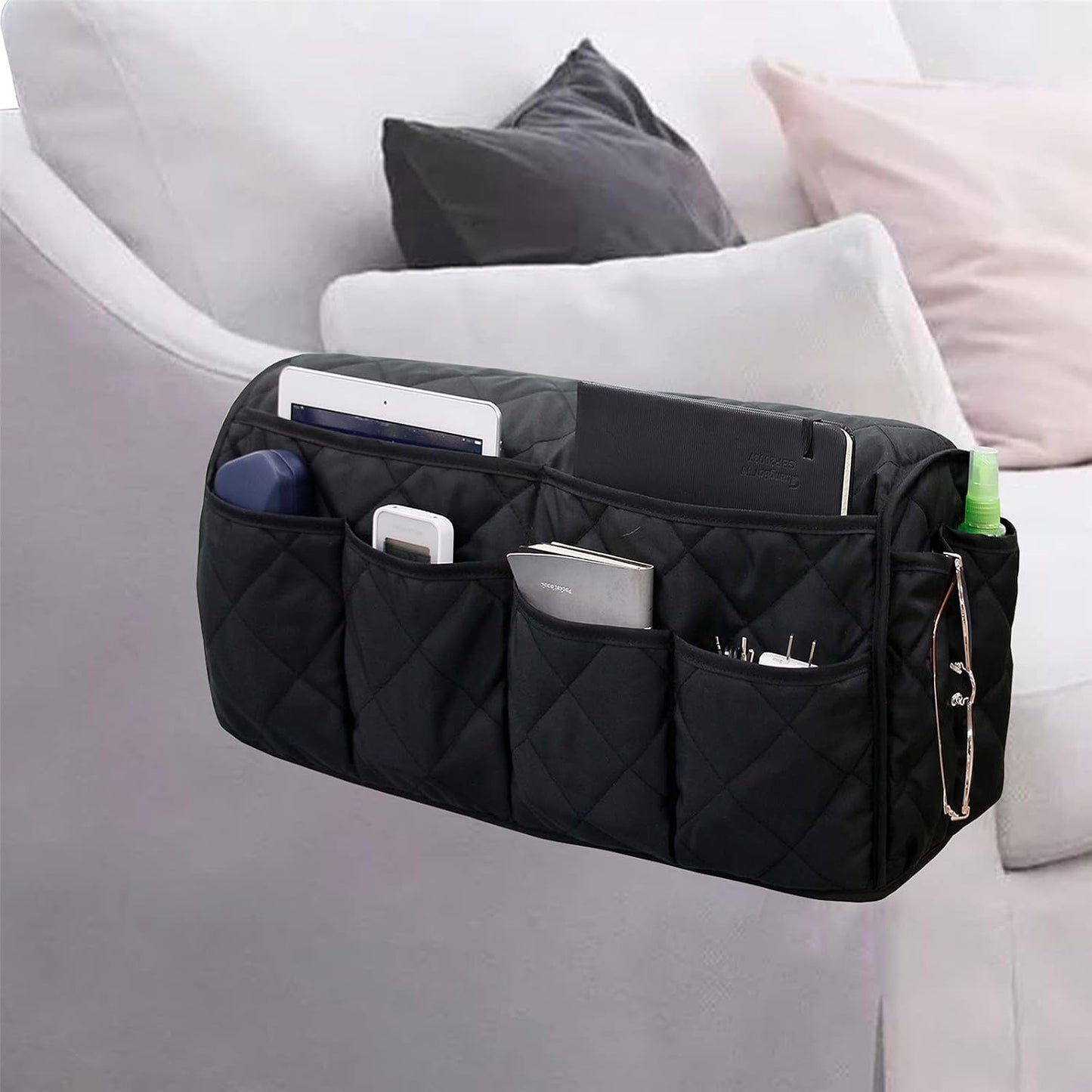 Armchair Caddy for Recliner - Sofa Armrest Organizer with 14 Pockets | Waterproof Remote Control Holder for Recliner, Non-Slip Chair Arm Storage for TV Remote, Phone, Books, Magazine, iPad