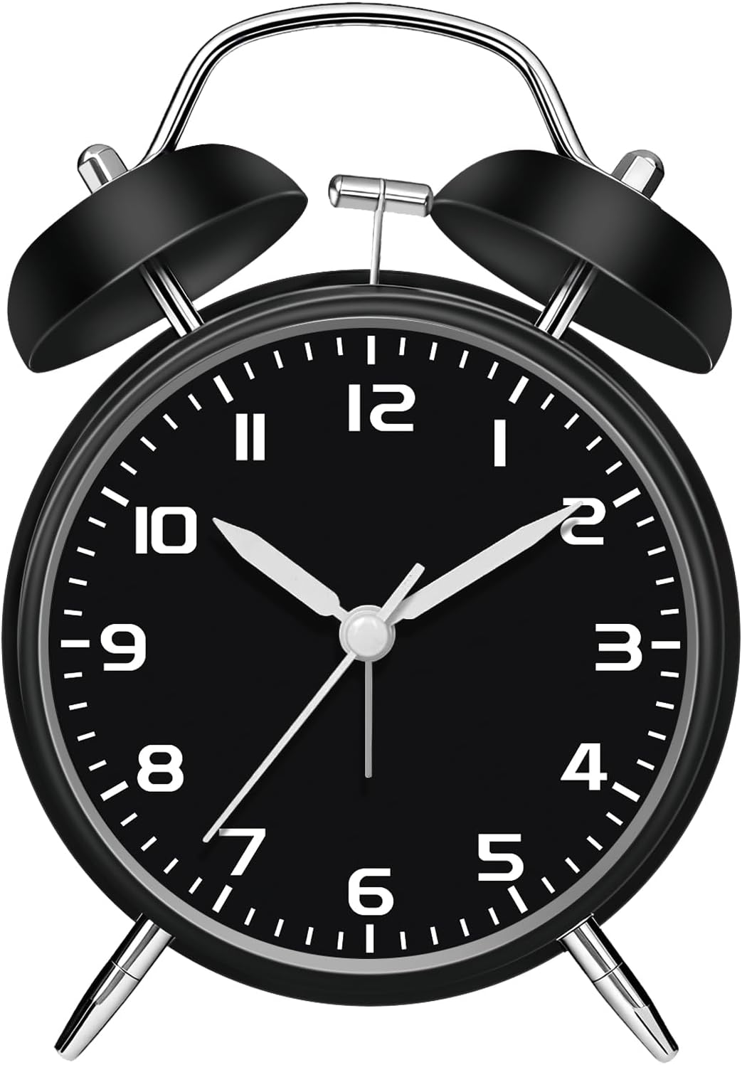 4.5" Metal Loud Alarm Clock for Heavy Sleepers Adults, Analog Battery Operated Alarm Clock with Bells Glow in Dark Numbers, Silent Old School Bedside Desk Clock for Bedroom Office Kids, Black