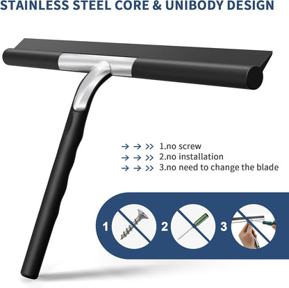 ecooe Shower Squeegee for Glass Doors,11" Shower Glass Cleaner | Silicone Streak-Free Wiper with Hanger and Stainless Steel Core for Bathroom, Kitchen & Car Windows, Black