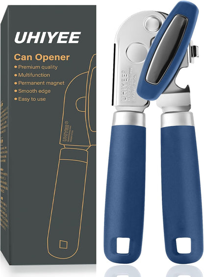 UHIYEE Hand Held Can Opener Manual with Magnet for Home Kitchen, Black | Easy Work, Premium 420J2 Steel, Magnetic Lid Lifter, Easy-Turn Oversized Knob, Arthritis Friendly, Smooth Edge