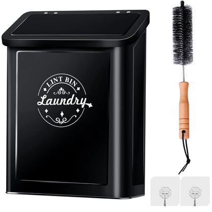 SACREDAY Magnetic Lint Bin for Laundry Room Organization and Storage with Brush, Wall-Mounted Dryer Lint Bin for Room Decor, Space-Saving Trash Can (Cream)