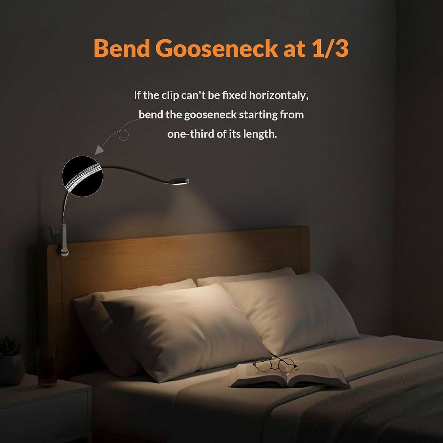 LEPOWER Clip on Light, Book Reading Lamp for Desk, Bed Headboard and Dorm | Adjustable Gooseneck, Color & Brightness Changeable, Adapter Included, LED Table Lamp for Computer, Bedside, Metal, White