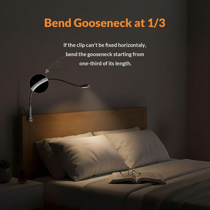 LEPOWER Clip on Light, Book Reading Lamp for Desk, Bed Headboard and Dorm | Adjustable Gooseneck, Color & Brightness Changeable, Adapter Included, LED Table Lamp for Computer, Bedside, Metal, White