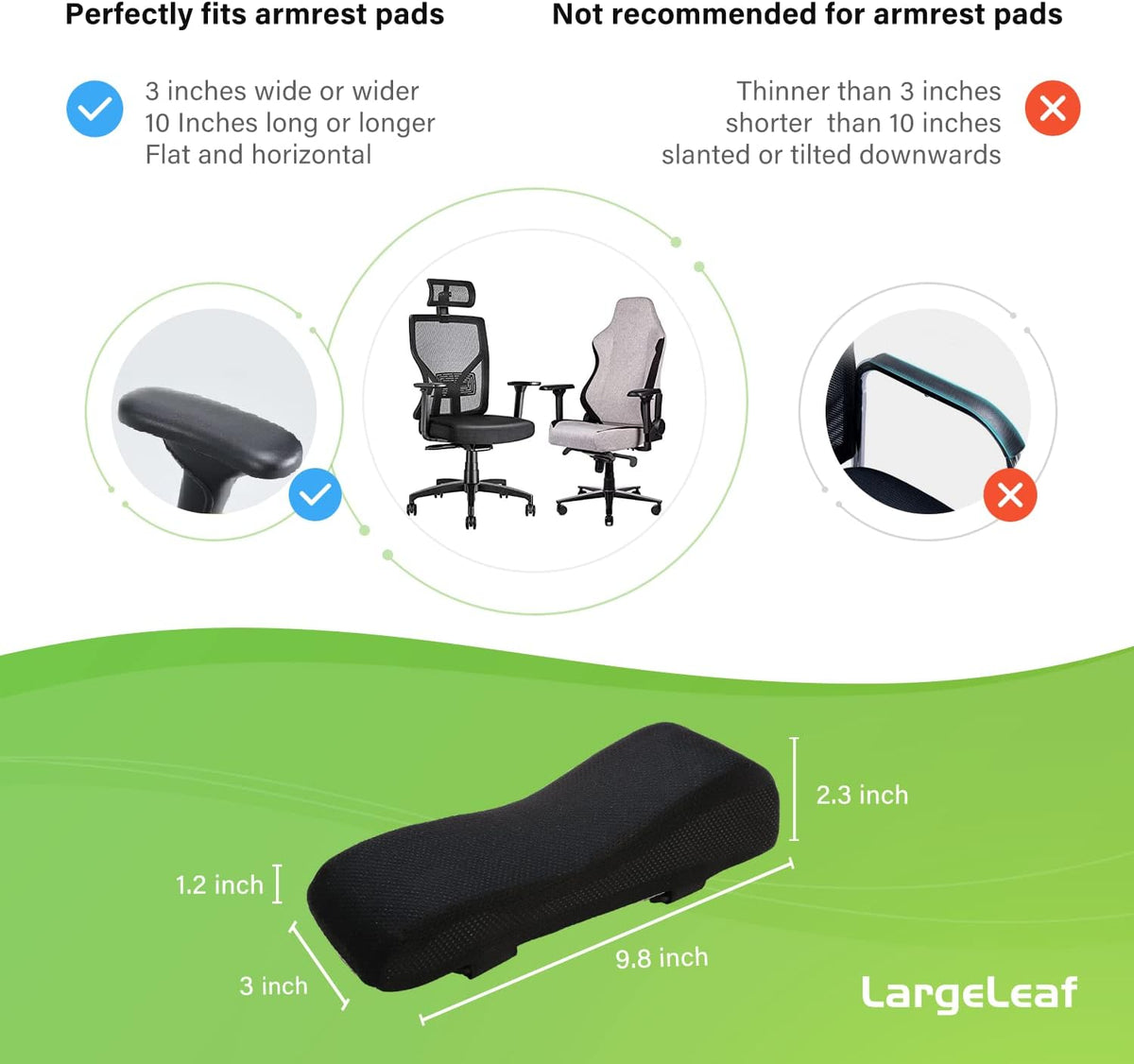 LargeLeaf Chair Ergonomic Armrest Pads Elbow Pillow Pressure Relief Office Chair Gaming Chair armrest with Memory Foam armrest Pads 2-Piece Set of Chair (Black_Velvet)