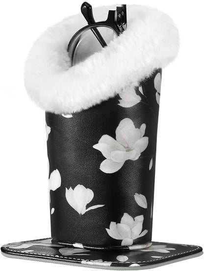 MoKo Eyeglasses Holder, Modern Velvet Plush Lined PU Leather Household Magnetic Holder Protective
