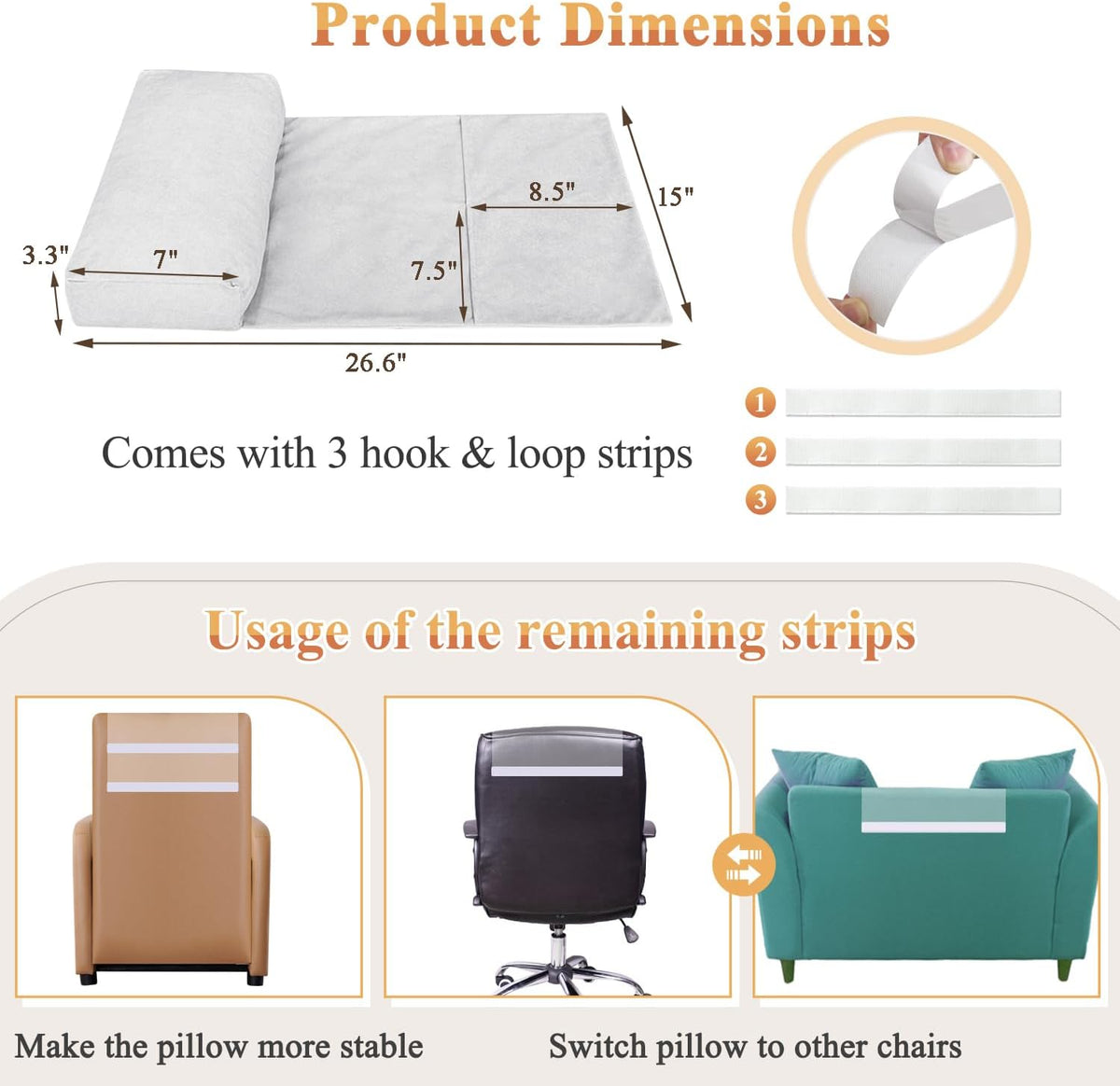 KAAMOS Recliner Head Pillow, Adjustable Recliner Headrest Neck Support Pillow, Couch Head and Neck Pillows for Chair, Sofa Headrests Cushion with Pocket for Neck Pain Relief and Cervical Support