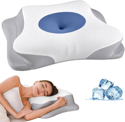 Cervical Neck Pillow for Pain Relief - Ergonomic Side Sleeper Pillow for Neck Support, Cooling Memory Foam Pillows, Contour Pillow Orthopedic Bed Pillow for Back Stomach Sleepers (Dark Grey)