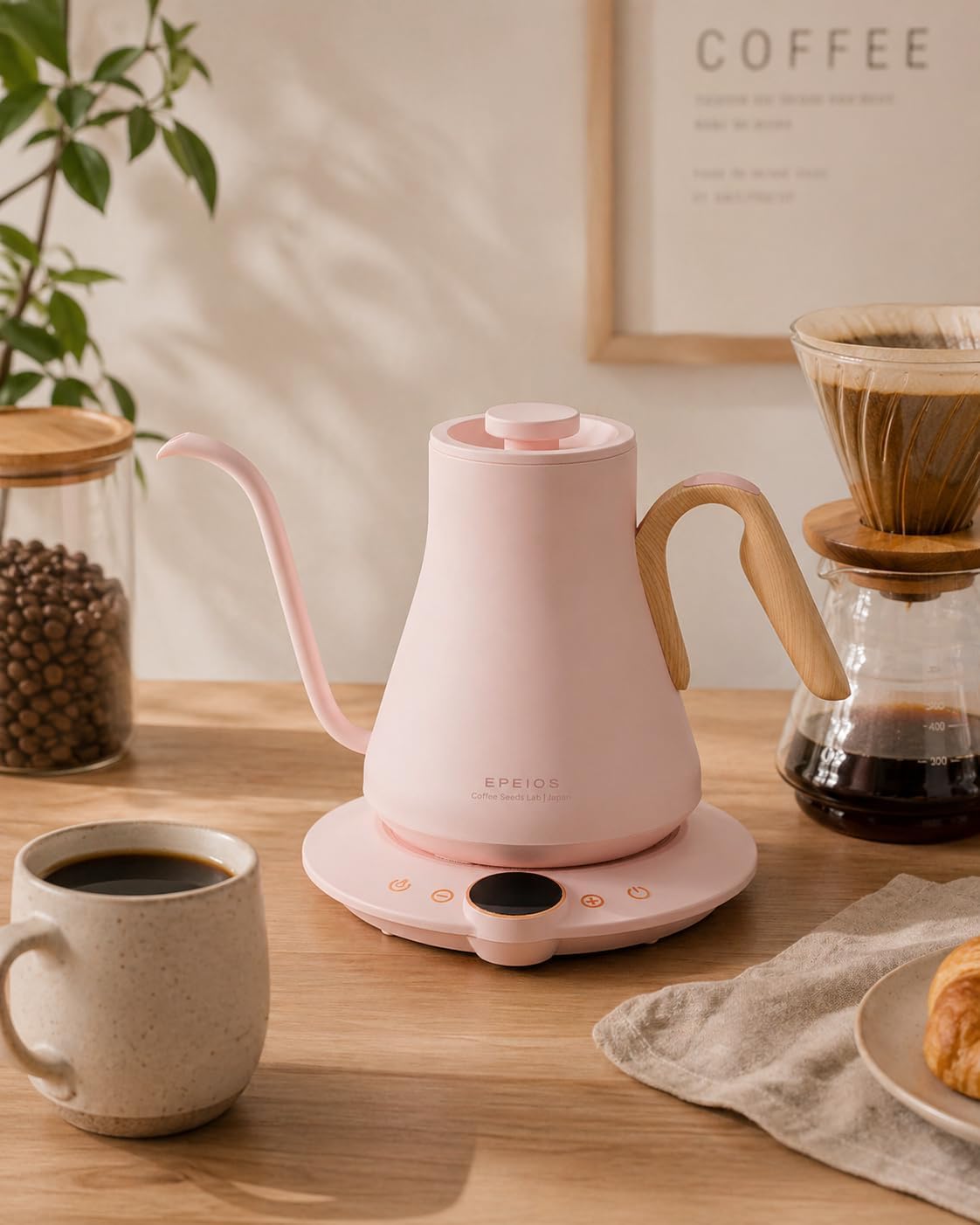 Cocinare Gooseneck Electric Kettle, ±1°F Precise Temperature Control, 1500W Fast Heating, Pour Over Coffee & Tea Kettle with Brew Timer & Keep Warm, Stainless Steel, 0.9L (Matte Black)