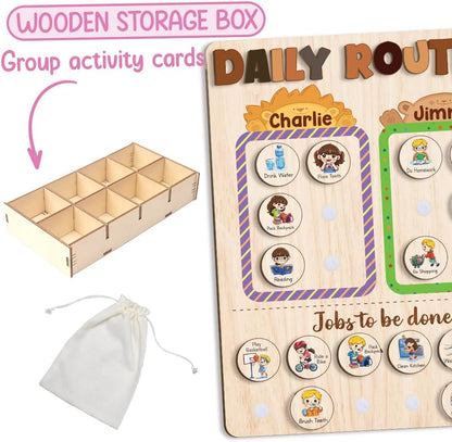 TinyKidz Wooden Daily Routine Chart 11x15, Schedule Board for Kids, Wooden Chore Chart for Kids, Responsibilities Chart for Toddlers, Morning Bedtime Routine for Toddlers