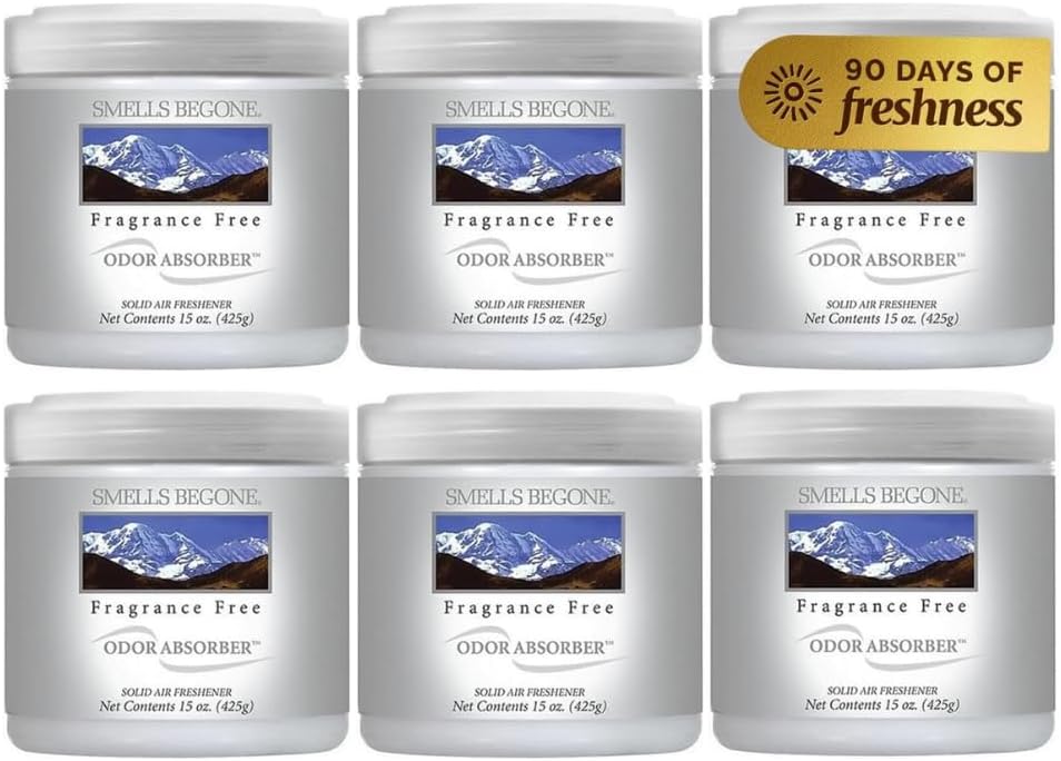 SMELLS BEGONE 15oz Gel Odor Eliminator - Absorb & Remove Tough Odors in Pet Areas, Bathrooms, Basements, Garage, Cars, RVs & Boats - Eliminate Odors Quickly (2-Pack, Fresh Cotton)