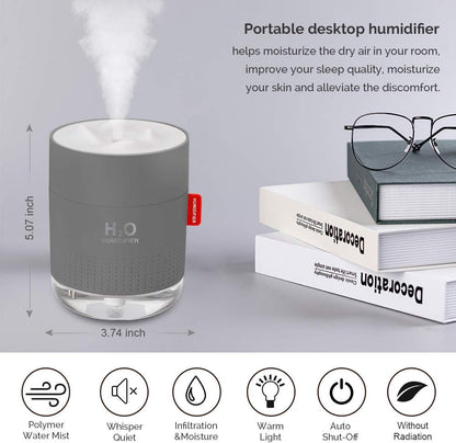 Portable Mini Humidifier, 500ml Small Humidifier for Bedroom Travel, White | USB Personal Cool Mist Humidifier for Baby Room Office Desk Home Plants, Auto Shut-Off, 2 Mist Modes, Super Quiet