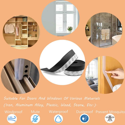 Silicone Seal Strip,Weather Stripping for Door or Window,Weatherproof Soundproof Self Adhesive Door Strip Bottom, Door Draft Stopper Silicone Strip Tape (Black Length 16.5 Feet Width 45mm)