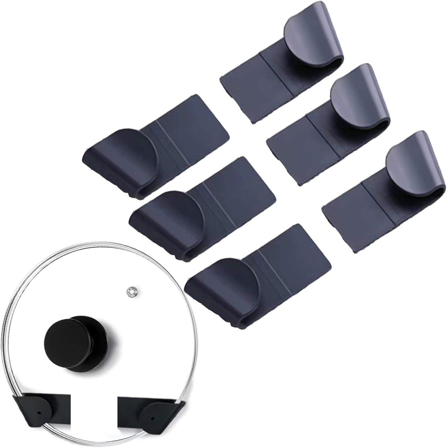 Pan Lid Organizer Set, 6 Cabinet Door Mount Holders, Fits 6-14 Inch Lids, Black