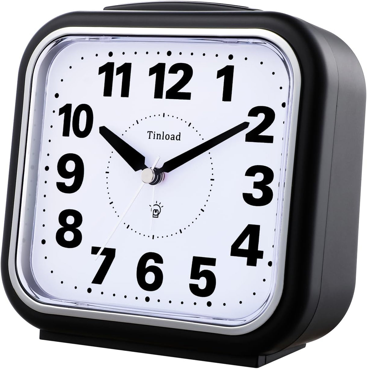 Tinload 5.5" Large No Ticking Analog Alarm Clock,Silent Readable for Seniors,Easy to Set,Gradual Rise Alarm,Big Numbers,Gentle Wake,Snooze, Lighted on Demand,Battery Operated,Black