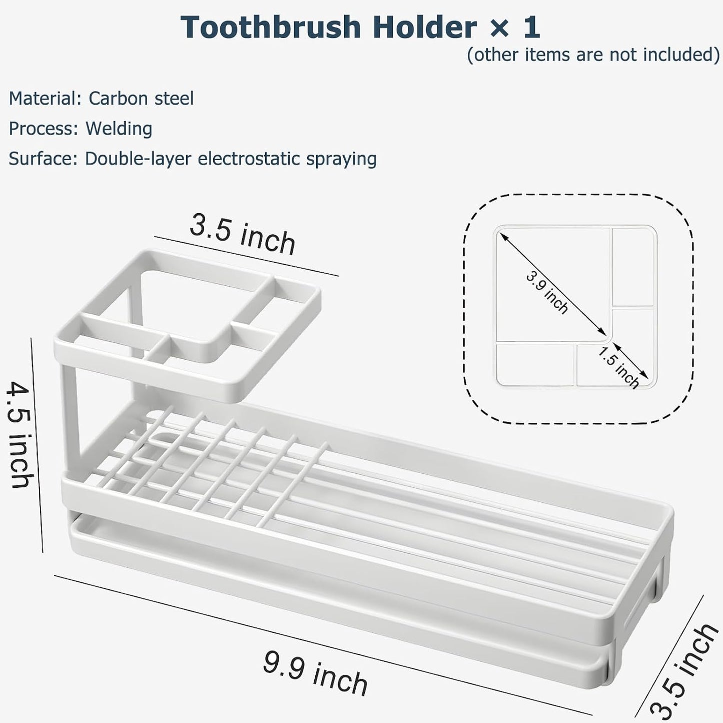 Toothbrush Holders for Bathrooms, 4 Slots Metal Tooth Brushing Organizer | Rustproof Electric Tooth Brush Toothpaste Holder with Drainage for Bathroom Countertop, White