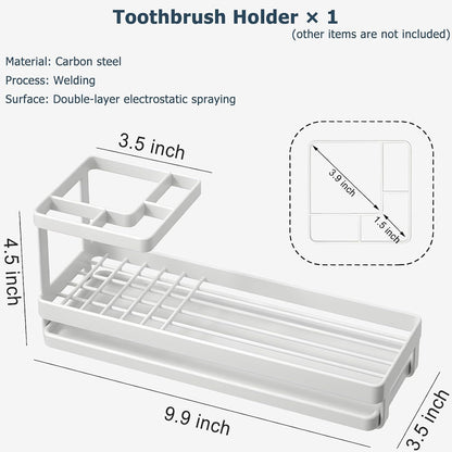 Toothbrush Holders for Bathrooms, 4 Slots Metal Tooth Brushing Organizer | Rustproof Electric Tooth Brush Toothpaste Holder with Drainage for Bathroom Countertop, White