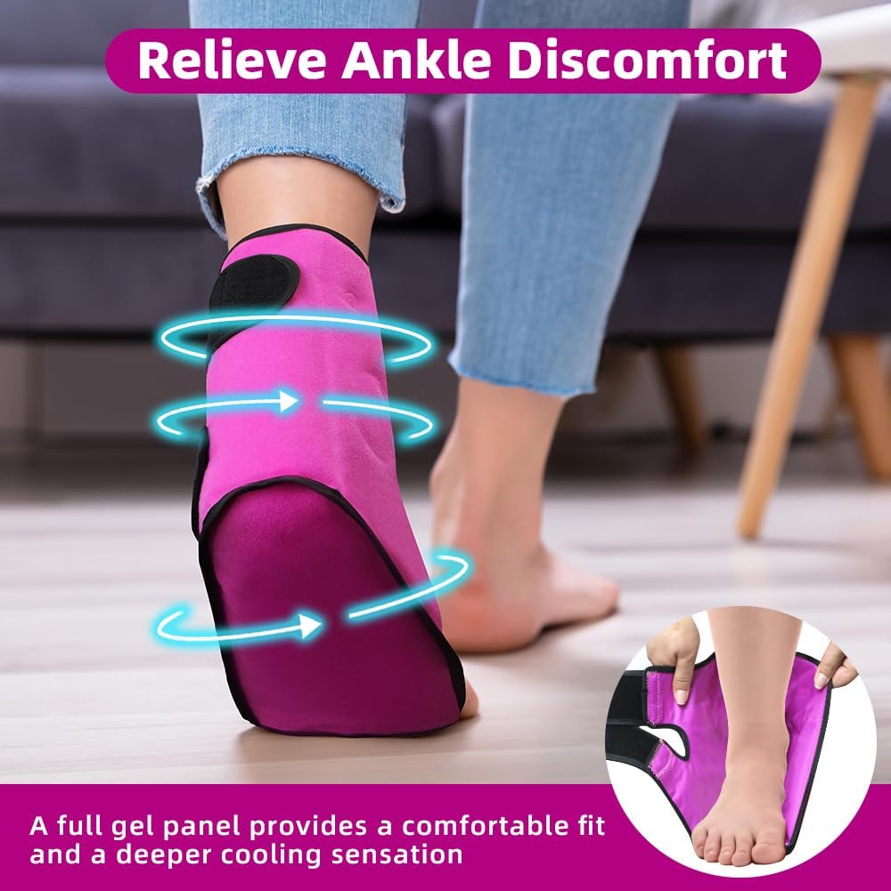 Ankle Ice Pack Wrap, Hot Cold Compress for Pain Relief, Purple | Reusable Cold Compress Sleeve for Sprains, Hot Cold Therapy - for Instant Recovery with Strap & Gel Packs